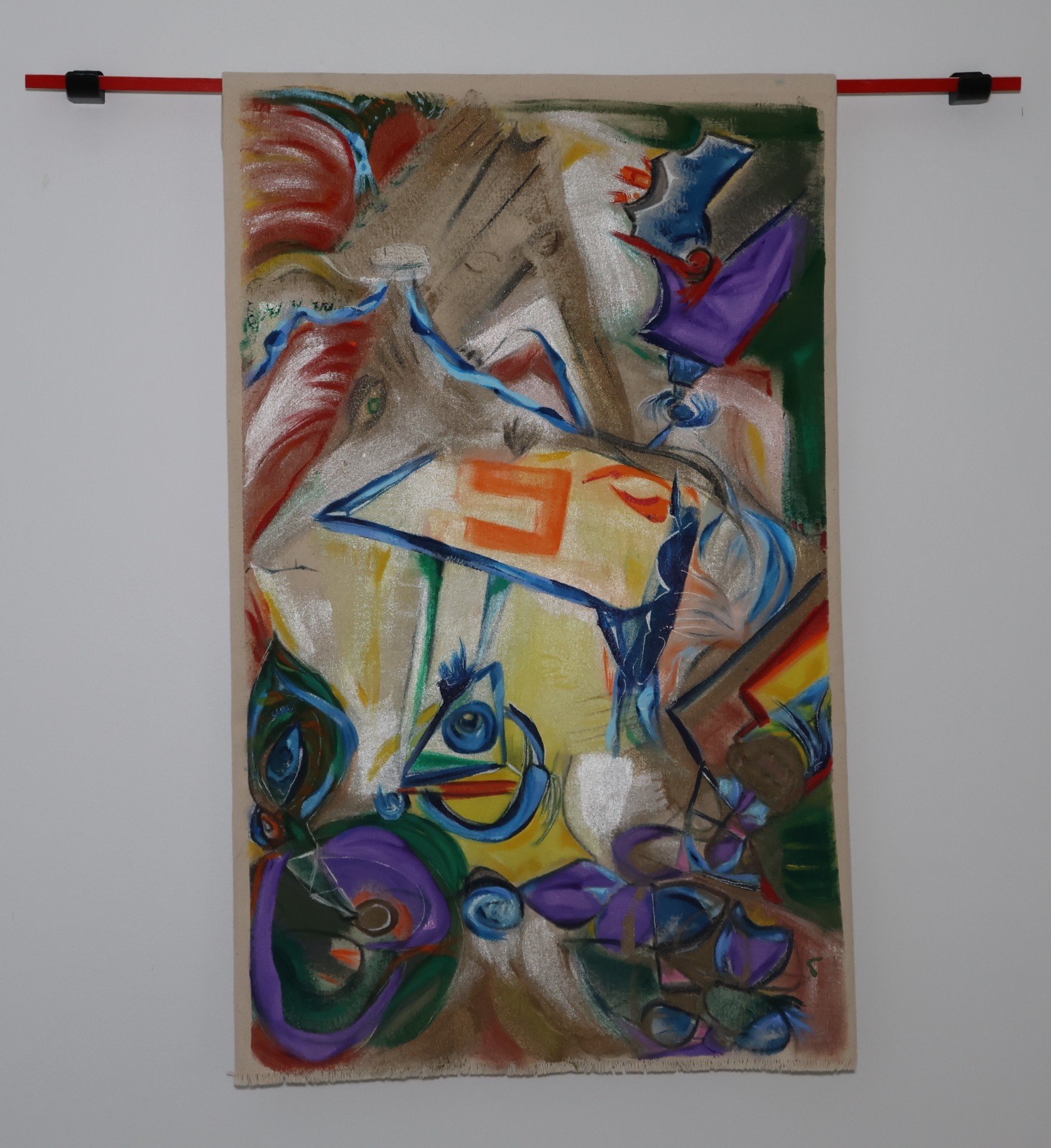 Peable Heard Over Mountain and Bog, mixed media on unprimed canvas, 24½” x 15”.