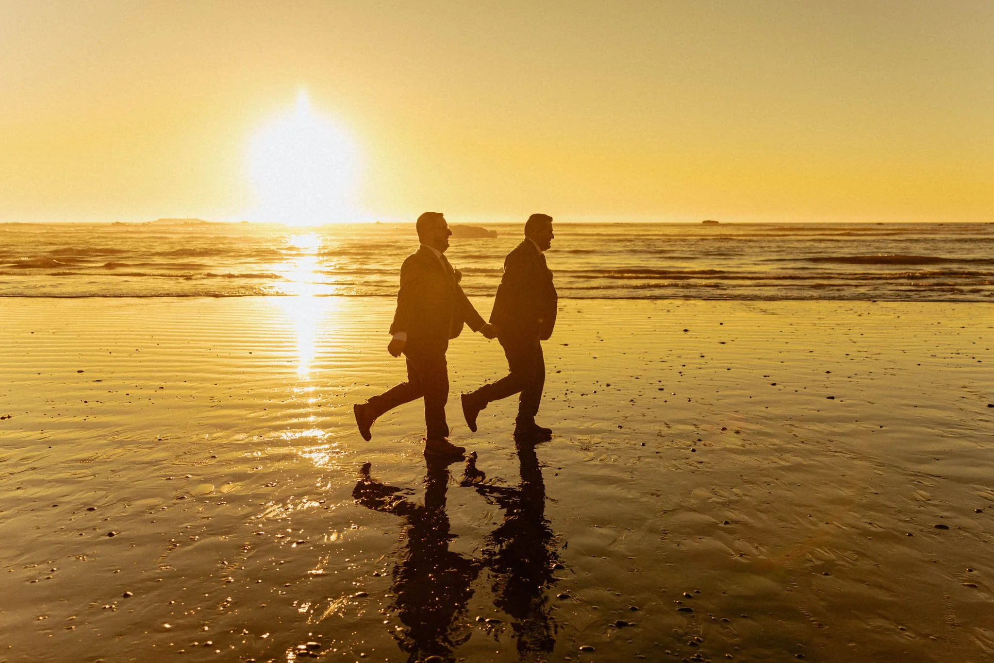 elopement along the Washington coast at sunset