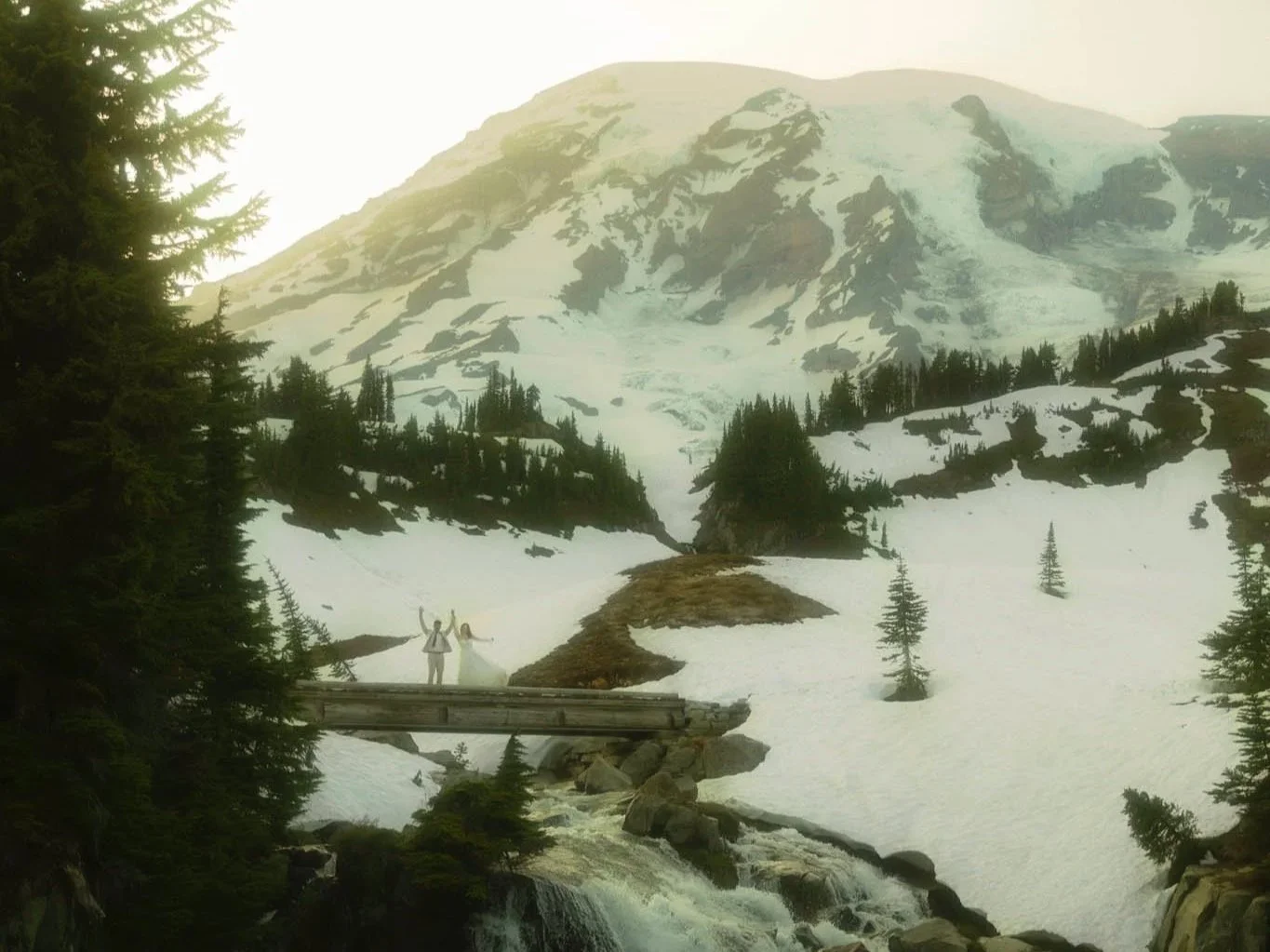 couple eloping along the Skyline Trail in Mt Rainier National Park