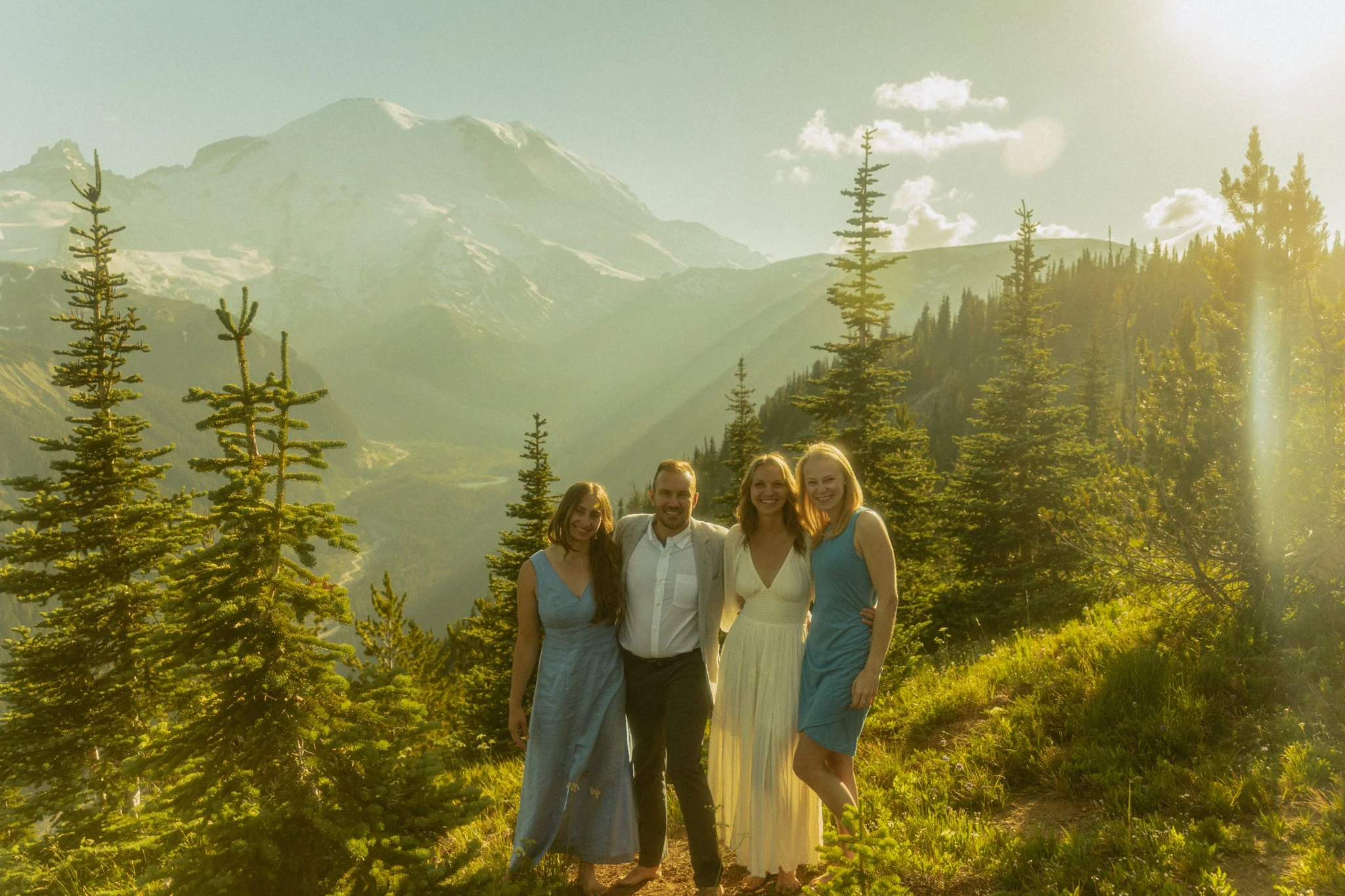 elopement couple with their guests at their Mt Rainier elopement