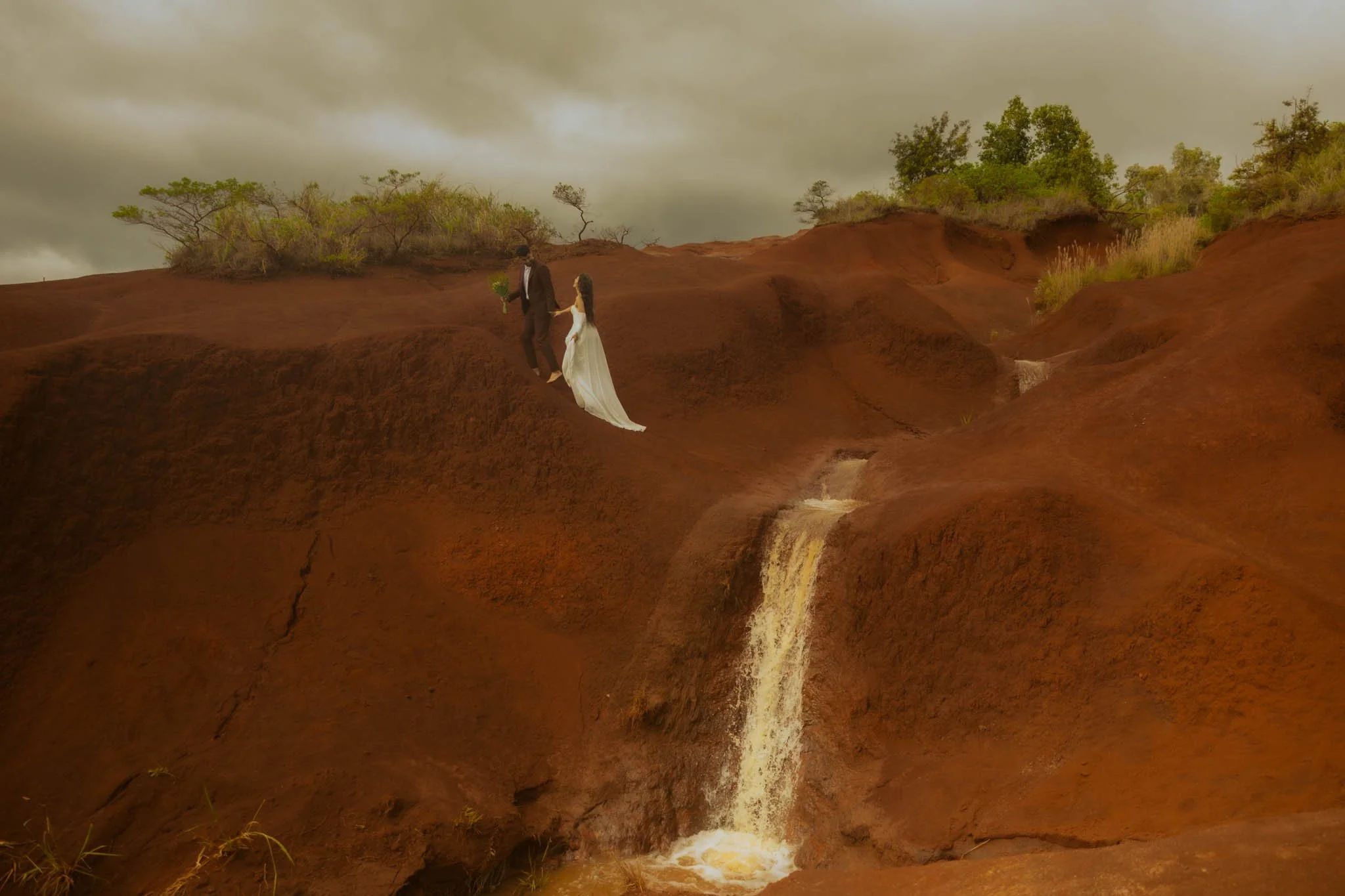 couple eloping along the Waimea Canyon in Kauai, Hawaii