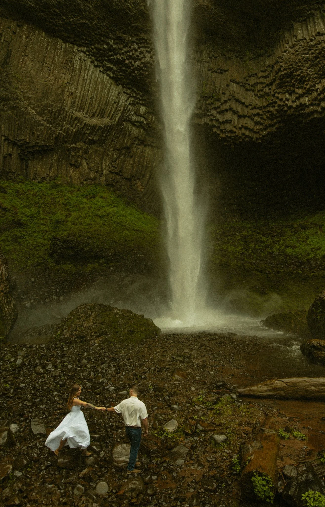 elopement couple at waterfall in Columbia River Gorge in Oregon