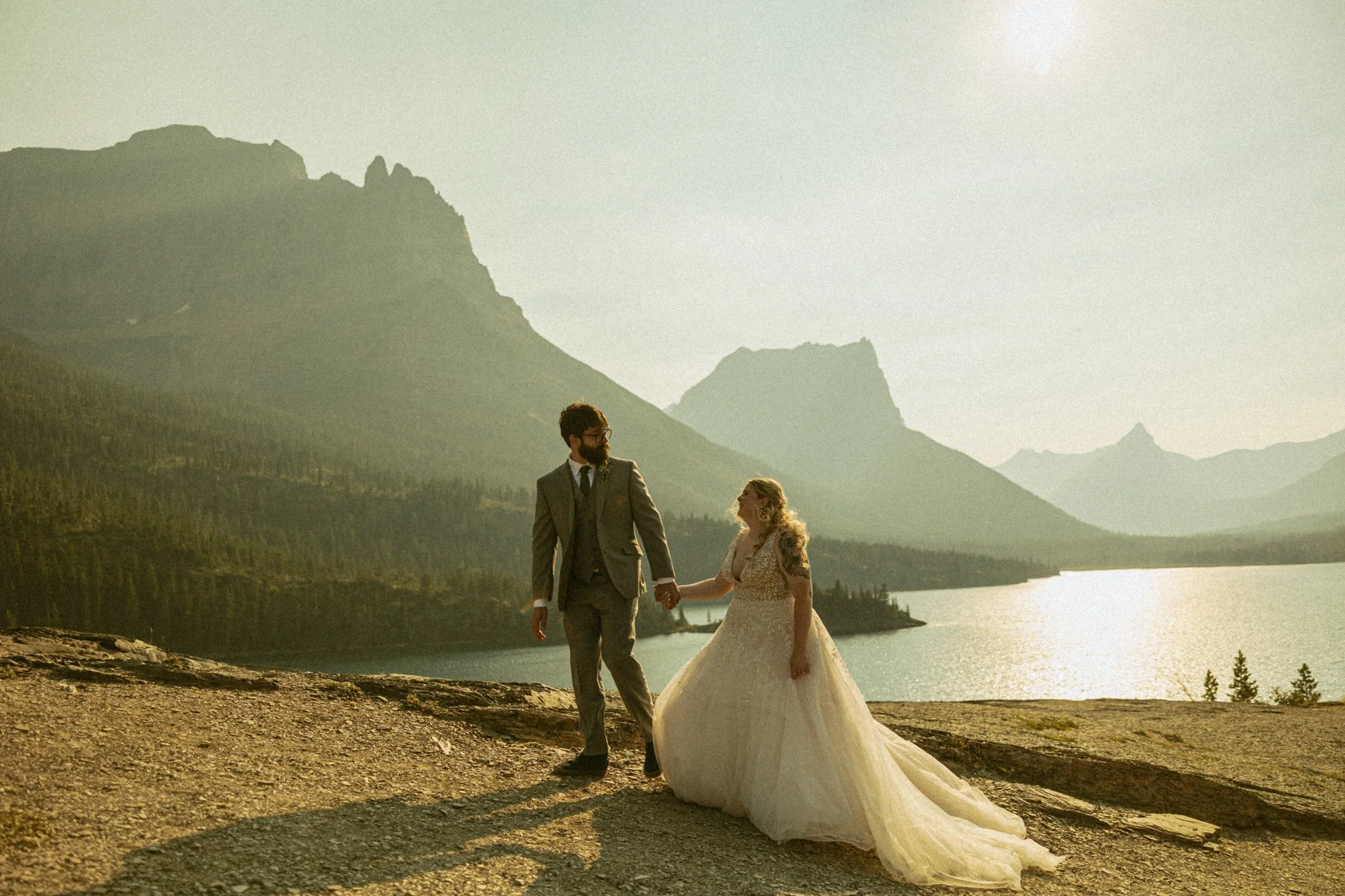 couple eloping at Sun Point in Glacier National Park, Montana