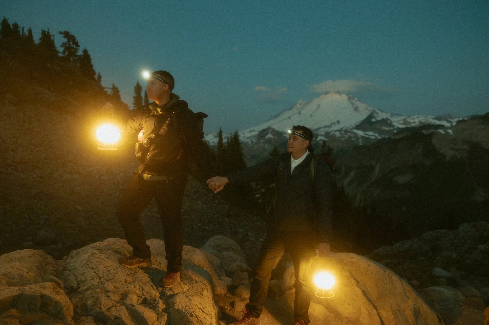 couple hiking to their elopement spot in Washington's North Cascades