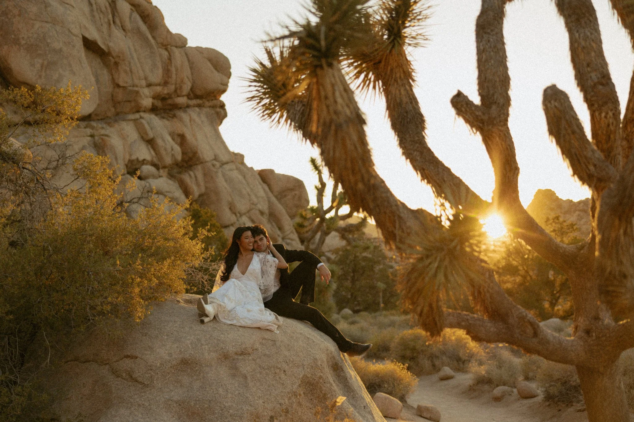 couple eloping in Joshua Tree National Park at sunset