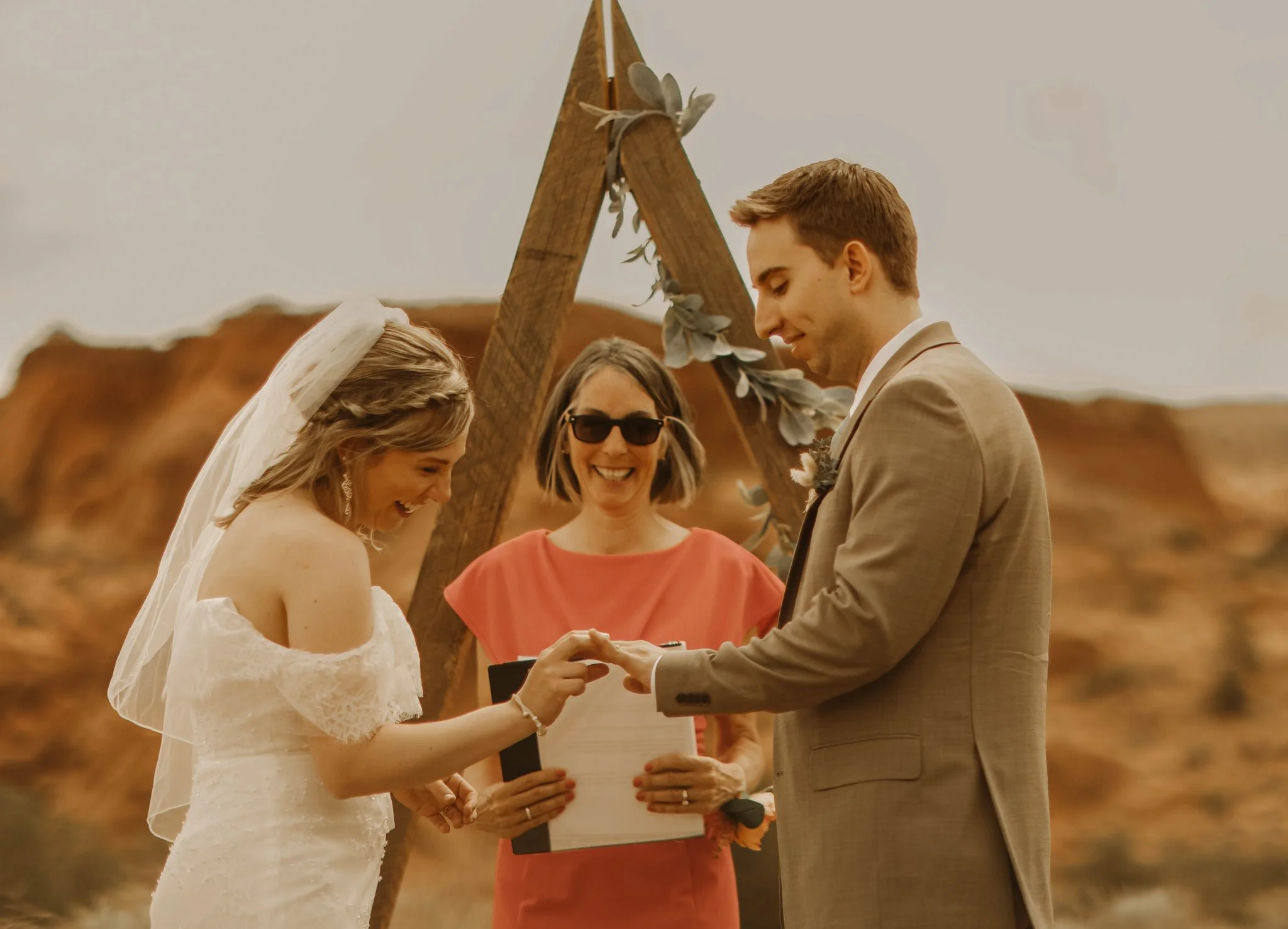 Couple eloping in Moab, Utah