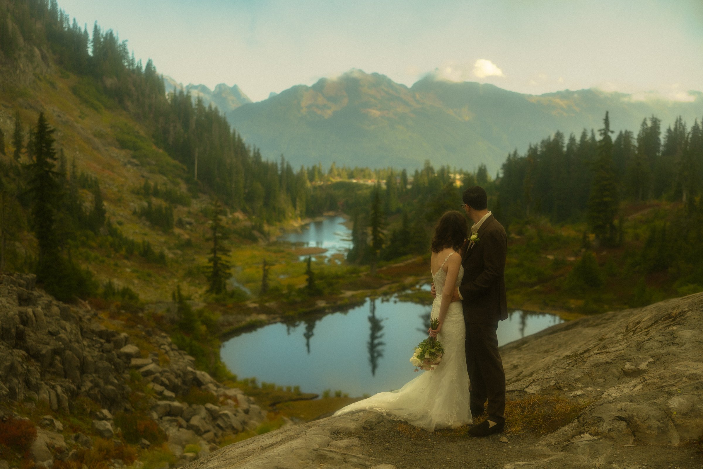 an elopement couple along the Chain Lakes Loop in Mt Baker
