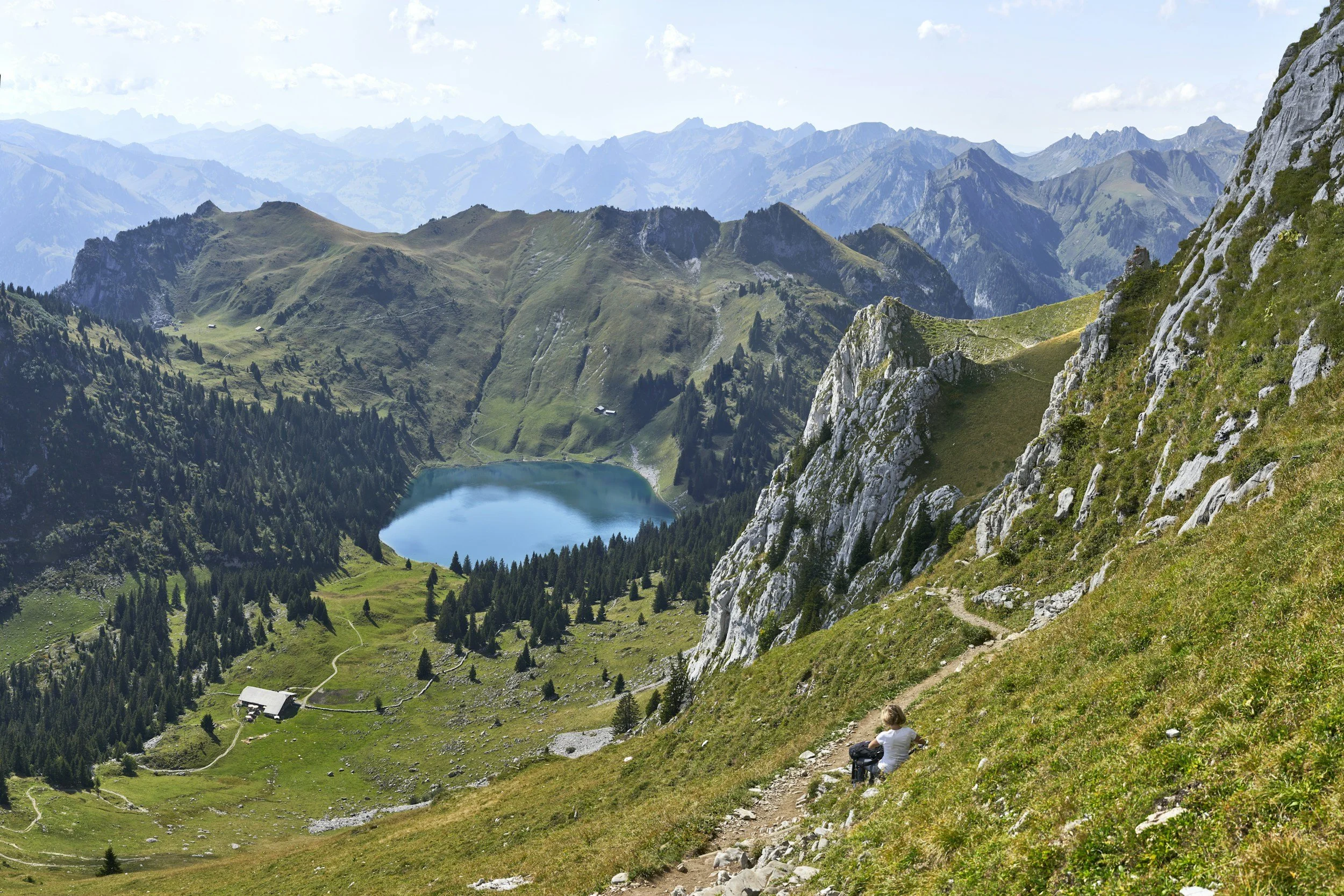 a landscape of the Swiss Alps