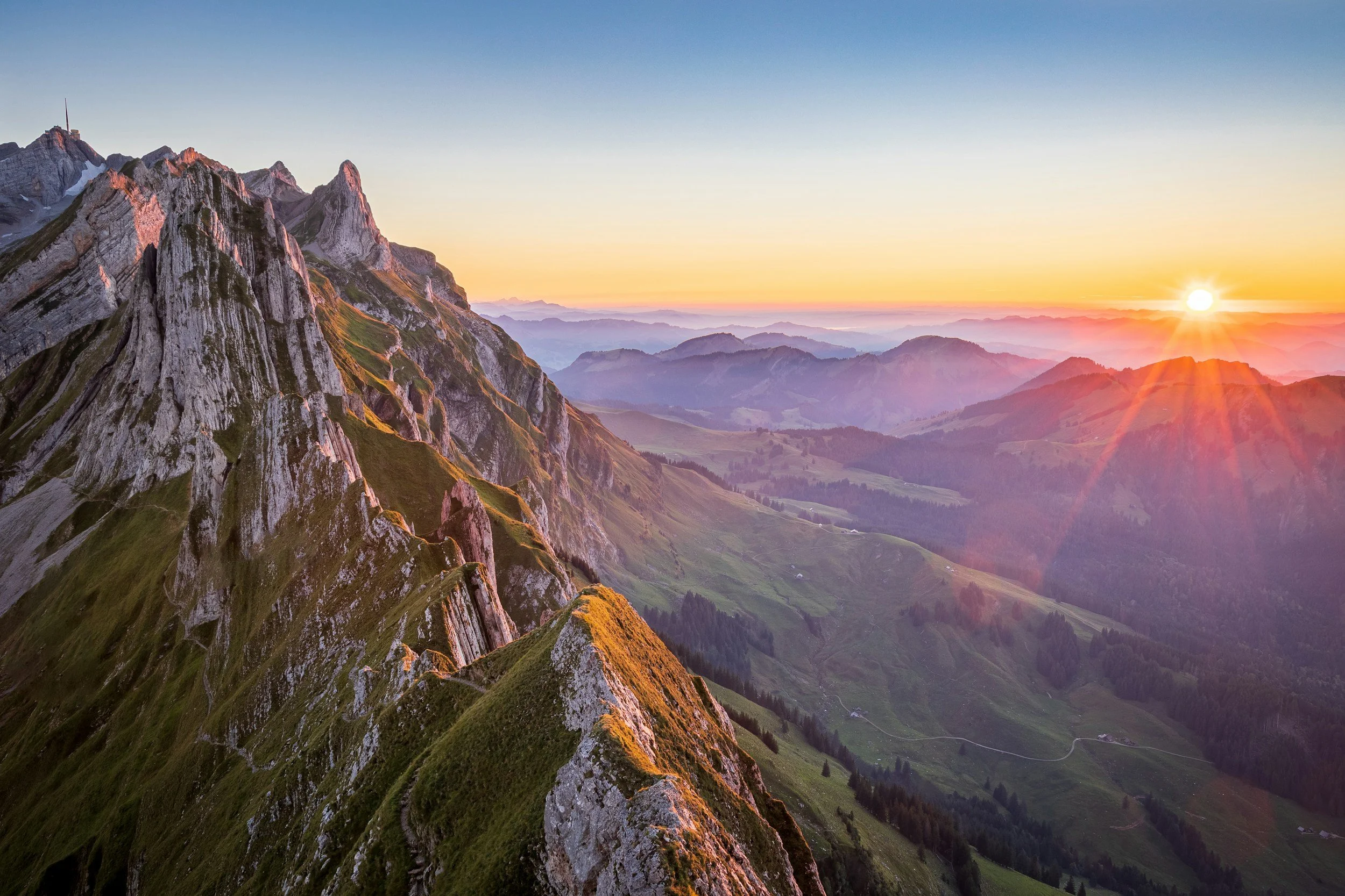 a landscape of unique and rugged mountain formations in the Appenzell region of Switzlernad