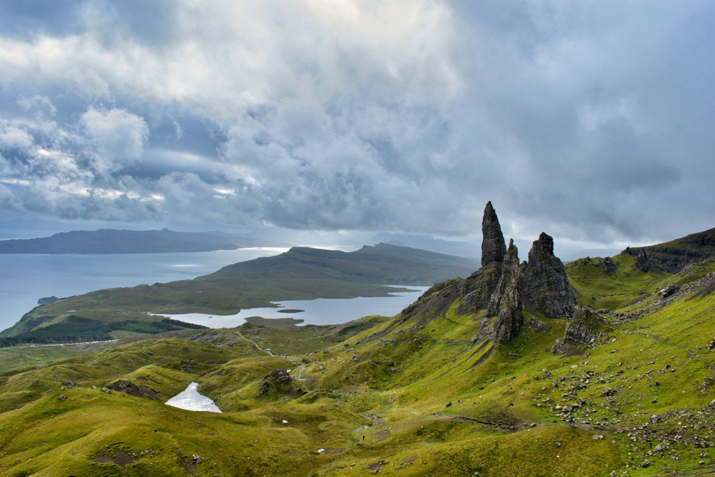 a landscape photo of the Old Man of Storr in Scotland