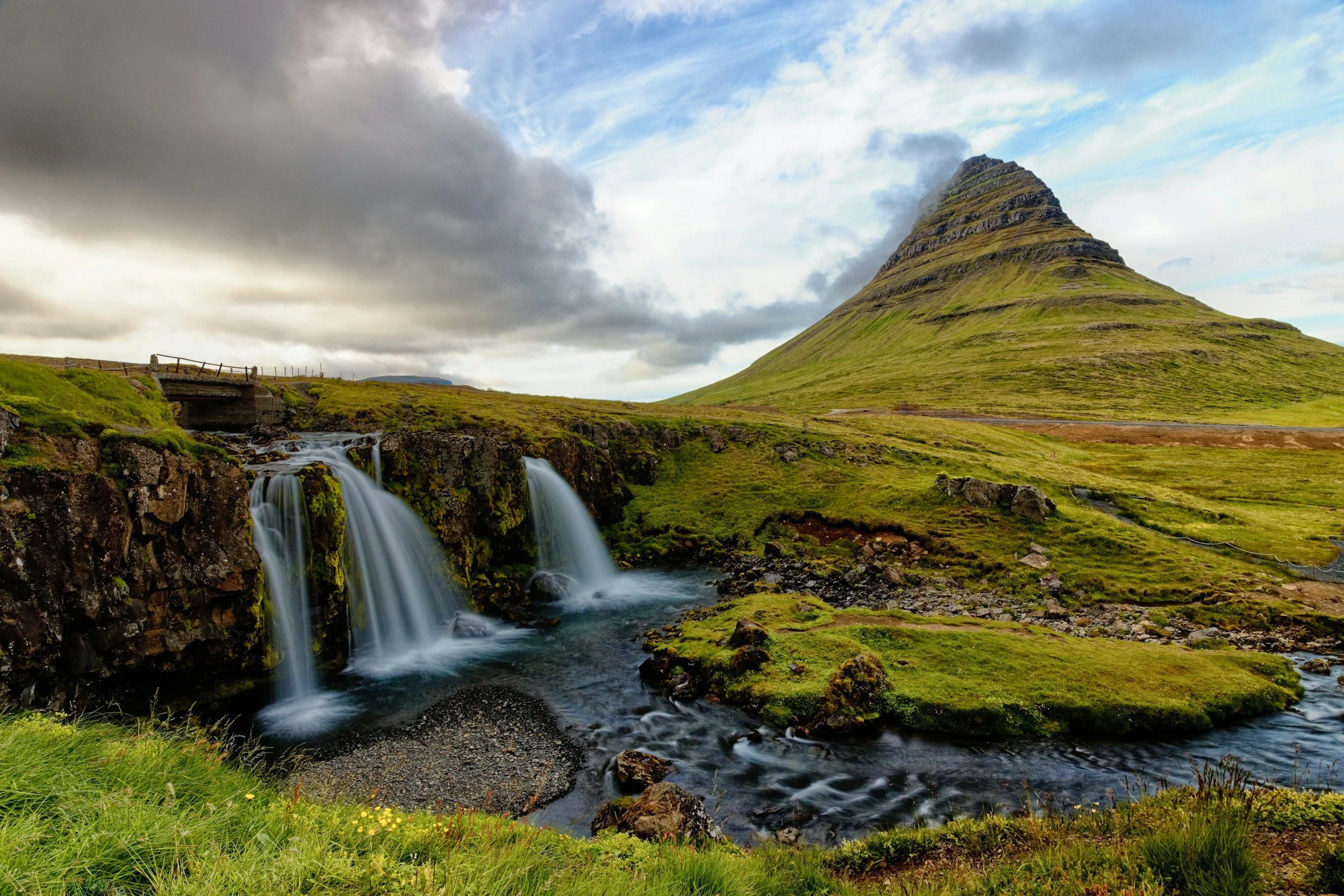 a landscape photo of Kirkjufell in Iceland