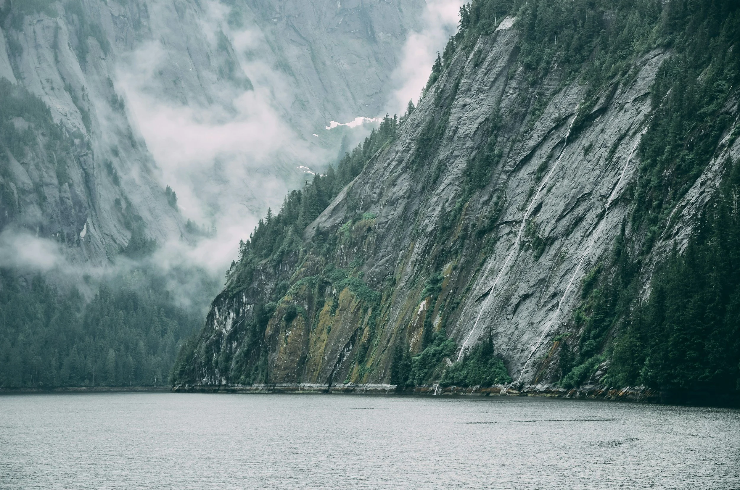 a landscape photo of a fjord in Alaska