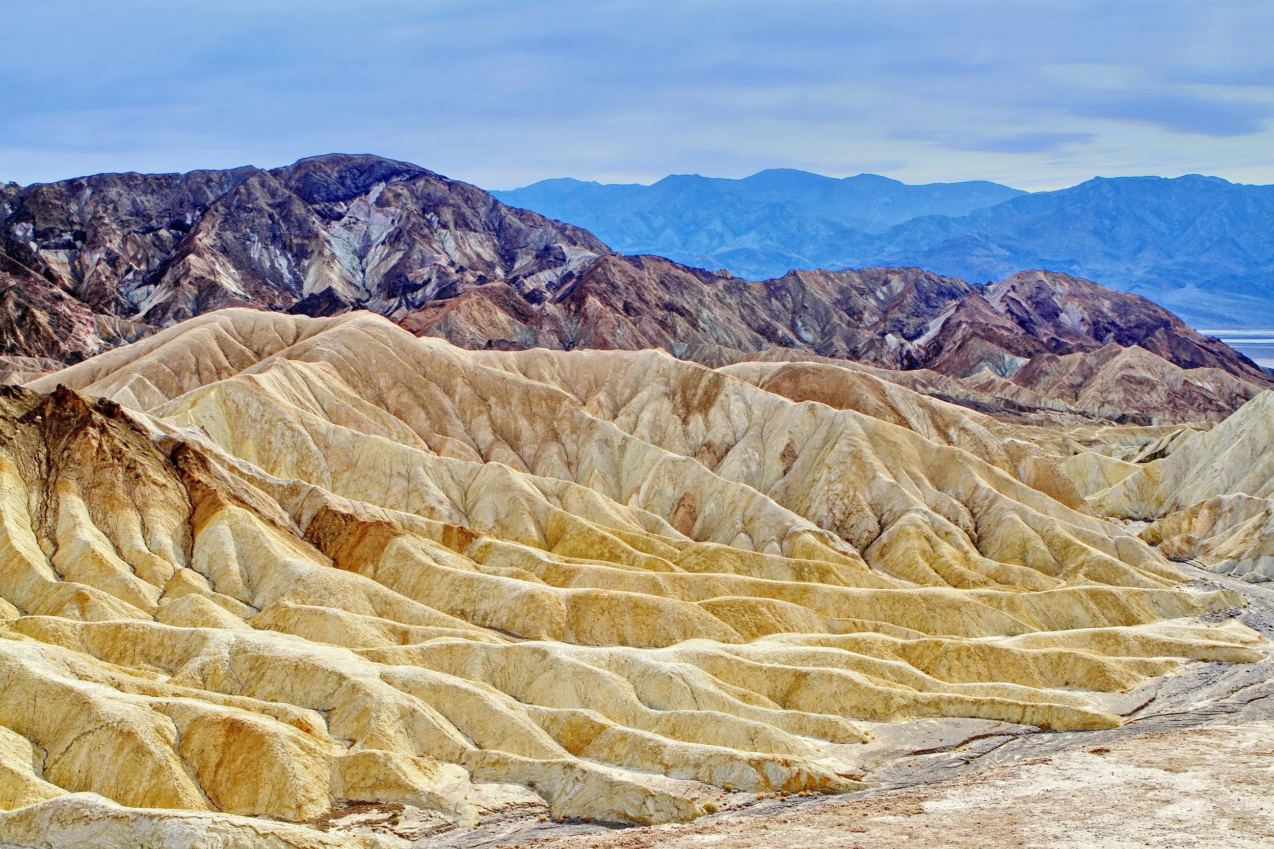 a landscape of the desert mountains in Death Valley National Park located in Southern California