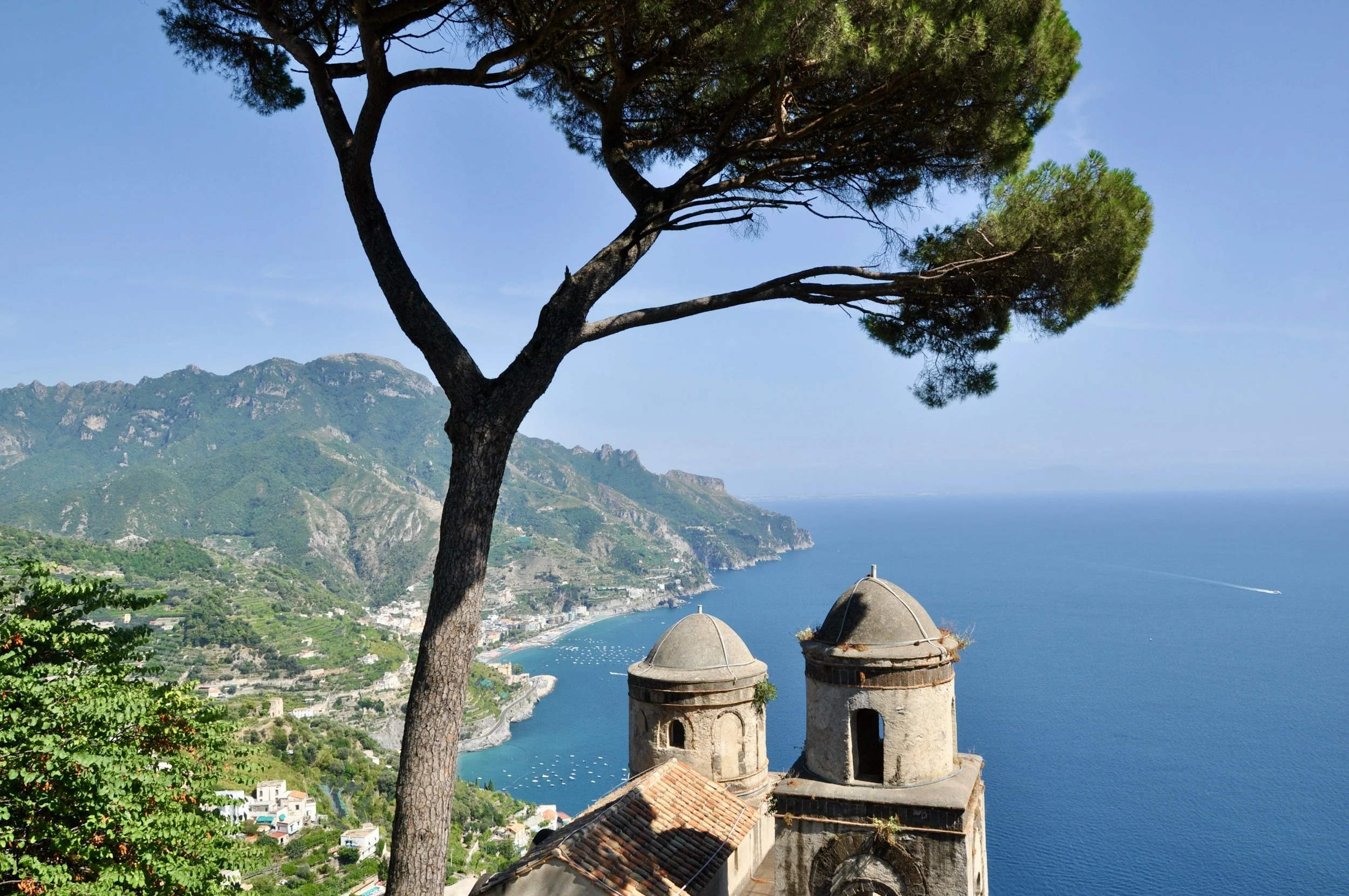 view of the Amalfi Coastline from a garden in Ravello
