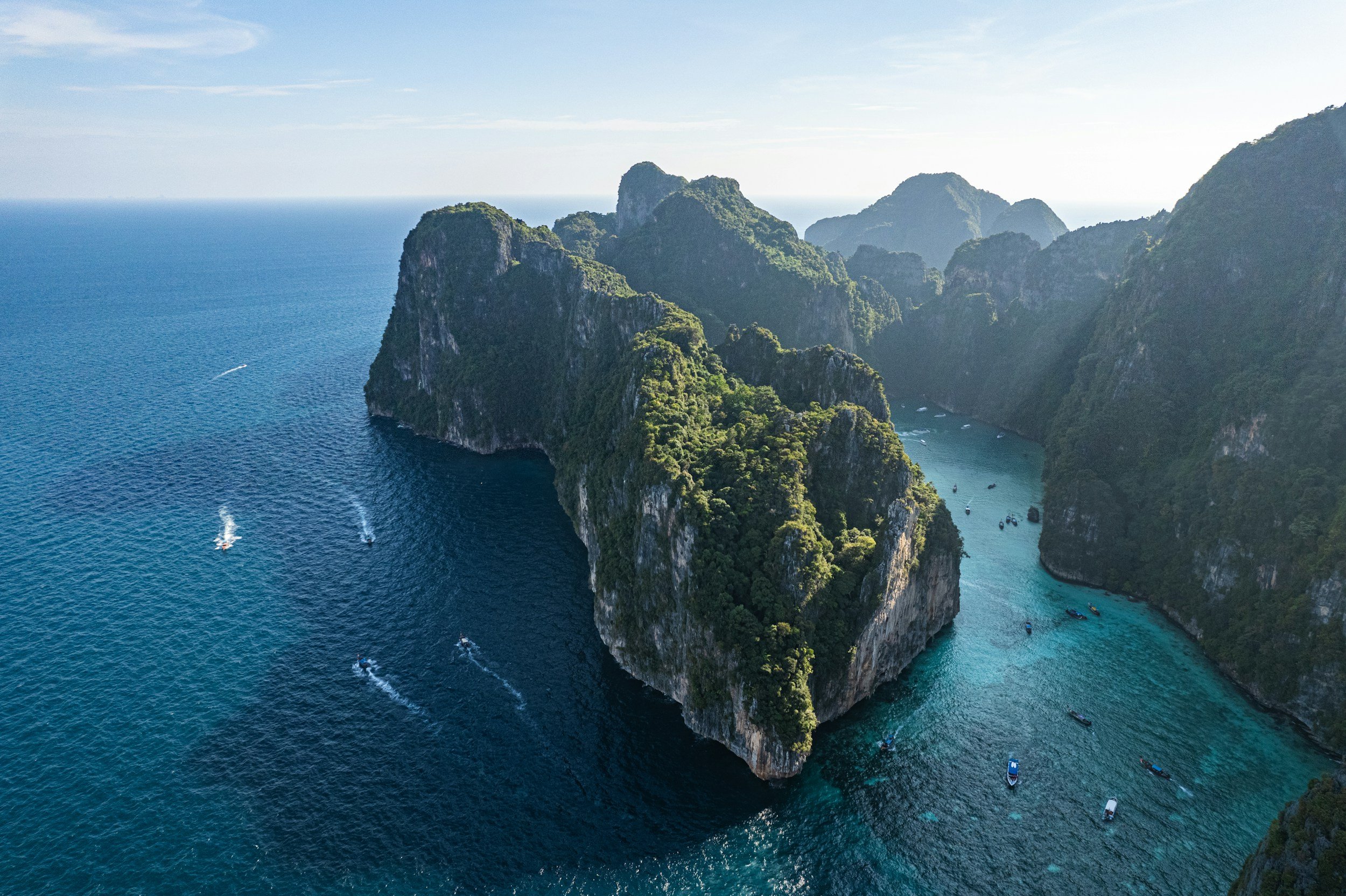 an aerial photo of the Phi Phi Islands in Thailand