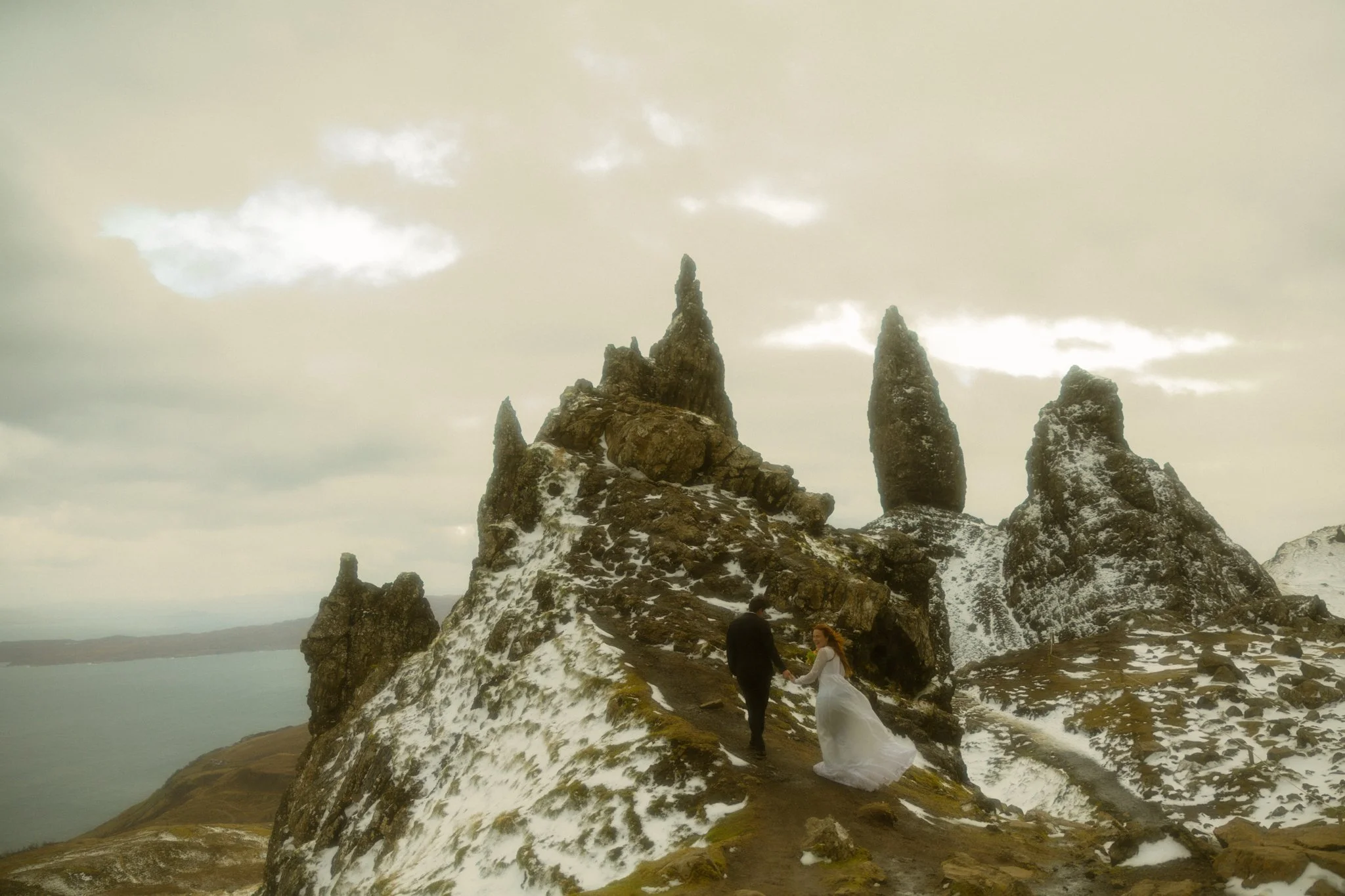 a couple getting married at Old Man of Storr on Isle of Skye in the Scottish Highlands
