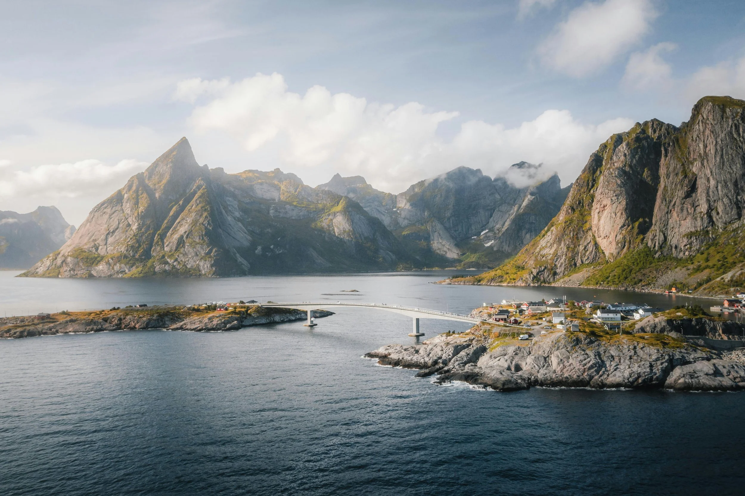 an aerial landscape photo of the Lofoten Islands in Norway