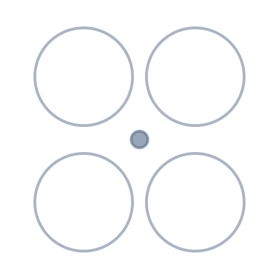 A diagram of a stovetop with four burners and a control knob in the center.