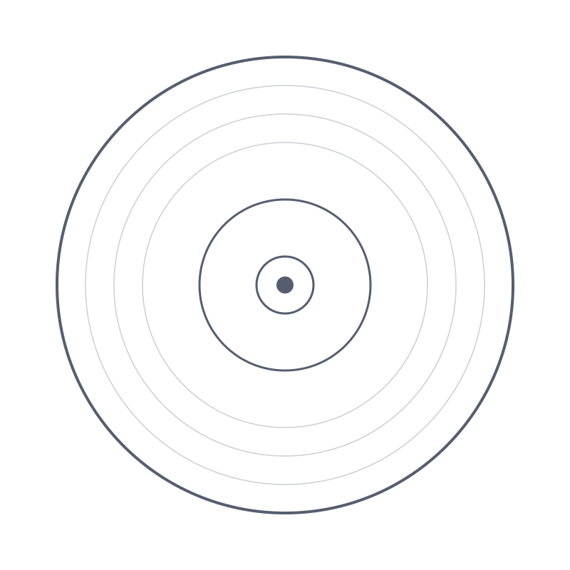 A black shooting range target with five concentric blue circles and a small blue dot in the center.