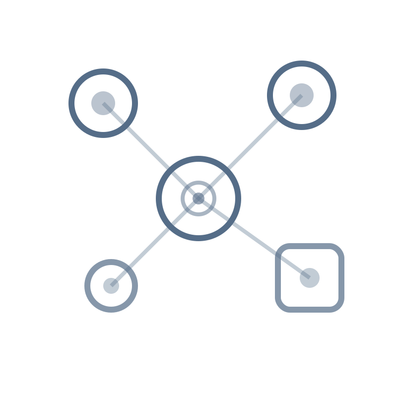 Diagram representing a network with a central node connected to five surrounding nodes, illustrating a concept of interconnected points or network structure.