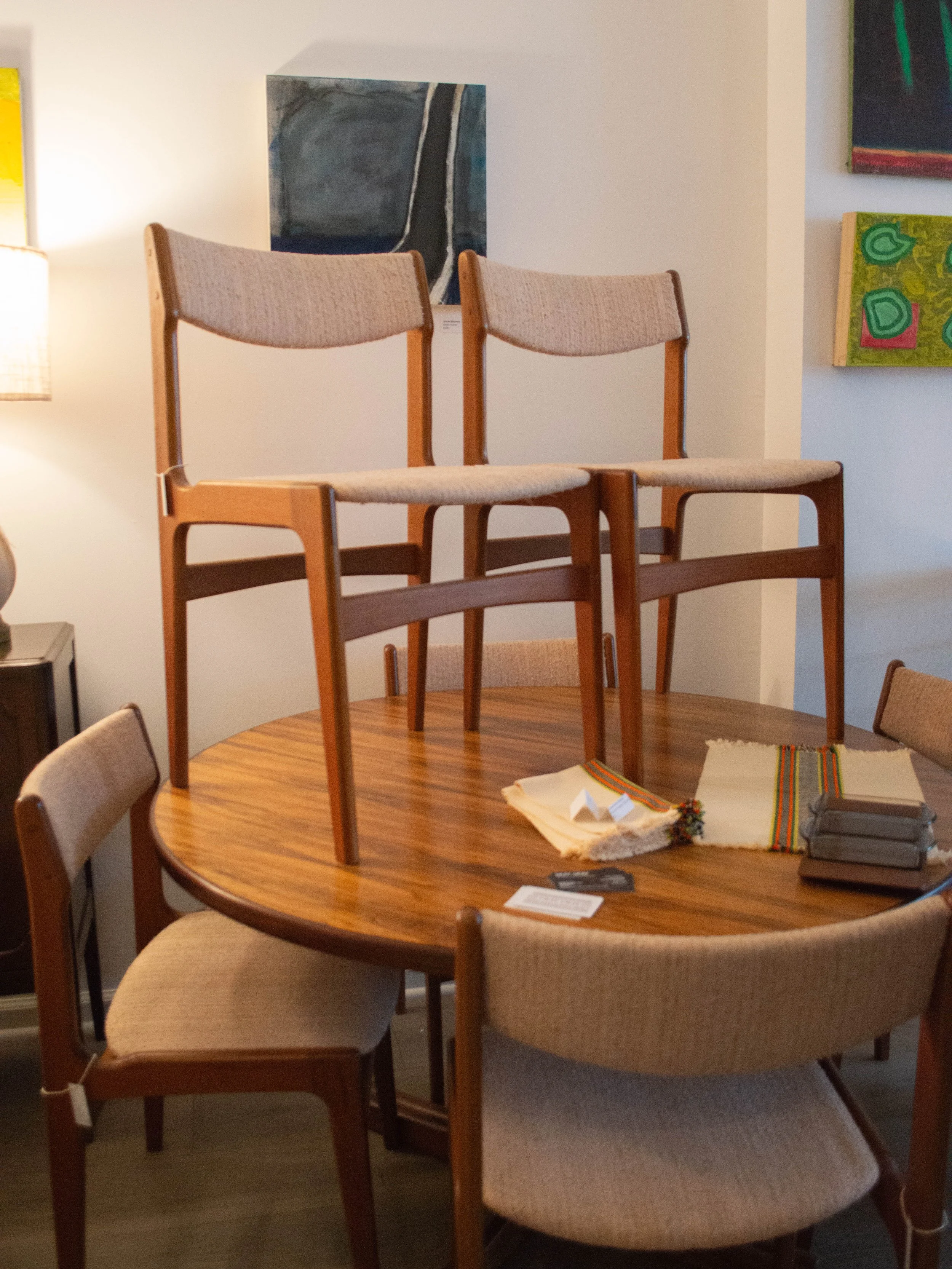 Danish Teak Chairs on a Danish Rosewood Round Table with Handwover Placemats from Baguio City