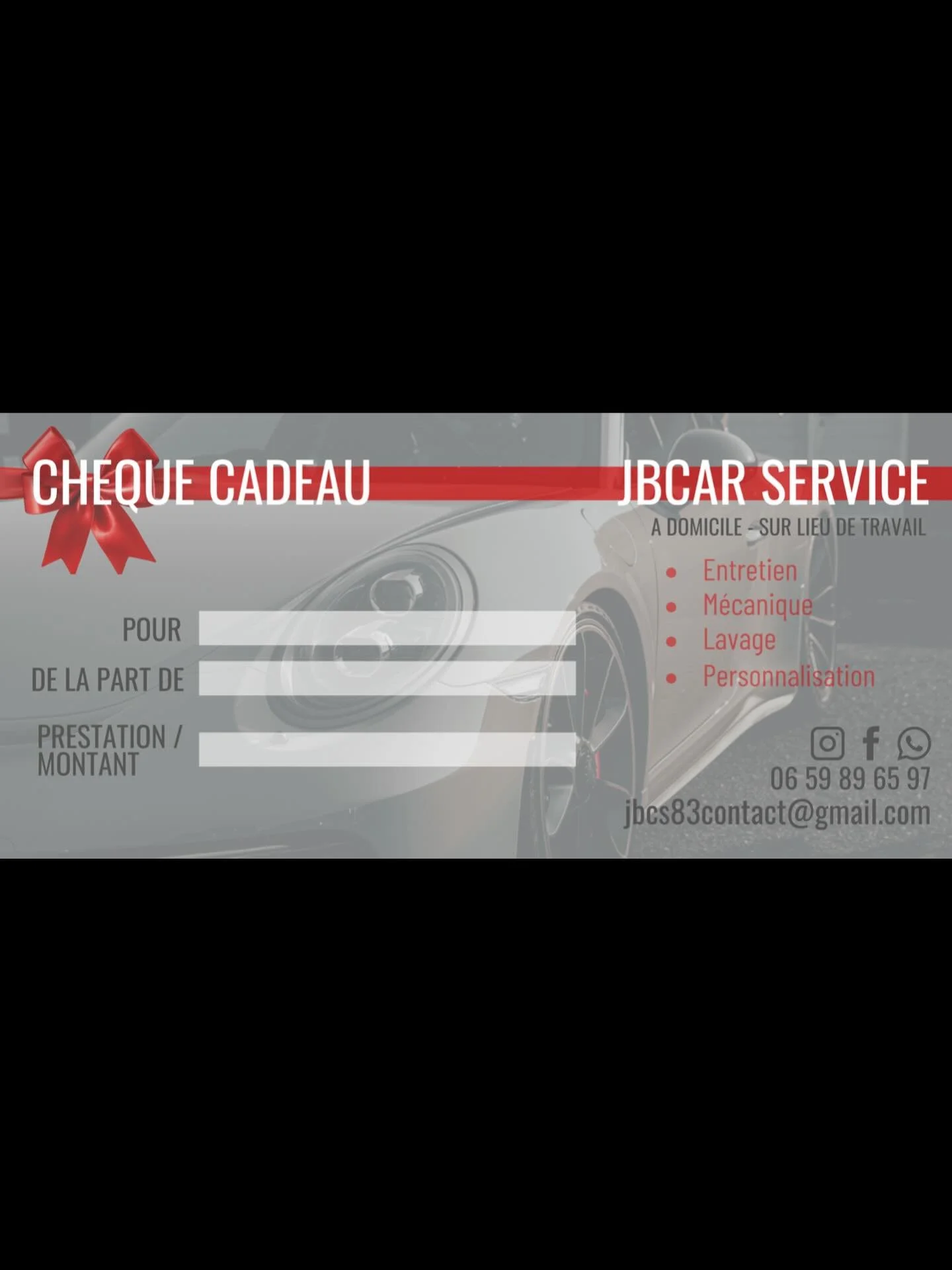 Vous n&rsquo;avez pas encore trouver le cadeau id&eacute;al ? 
Pourquoi pas offrir une petite beaut&eacute;, un Check up, ou encore un entretien pour le v&eacute;hicule de votre ami(e) ? 
N&rsquo;h&eacute;sitez pas &agrave; demander un ch&egrave;que 