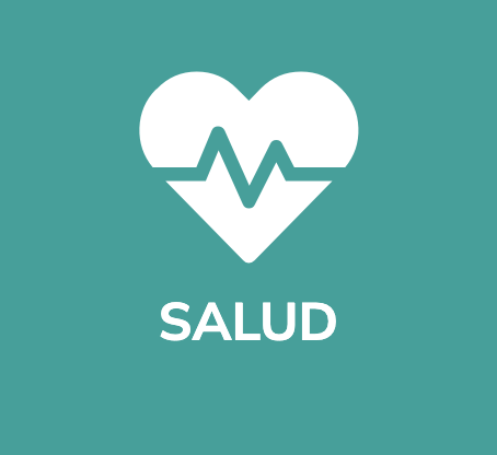 Heart with a heartbeat line inside and the word 'SALUD' beneath it.