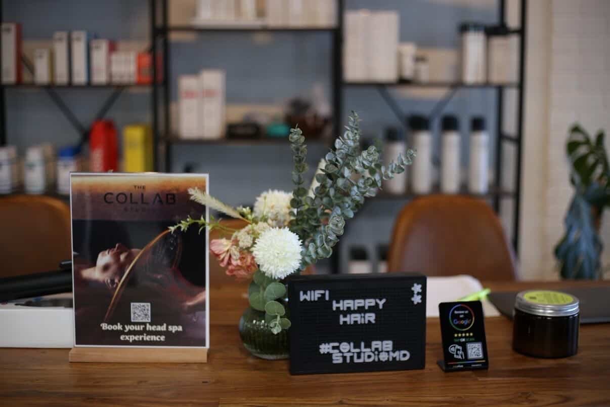 A comfortable table set up for clients to sit and chill while enjoying free wifi