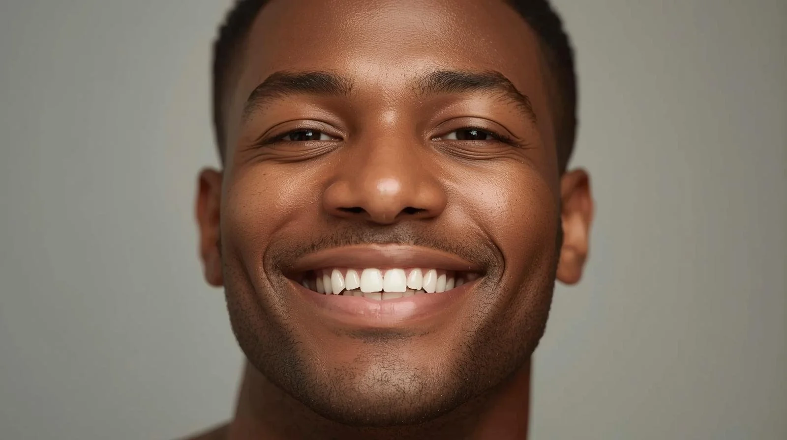 Close-up of a smiling young man with short dark hair and a well-groomed beard.