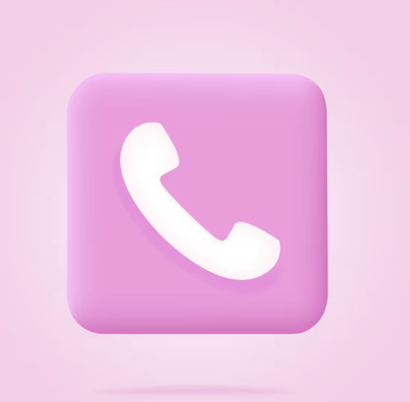Pink square icon with rounded corners and a white telephone handset symbol in the center.
