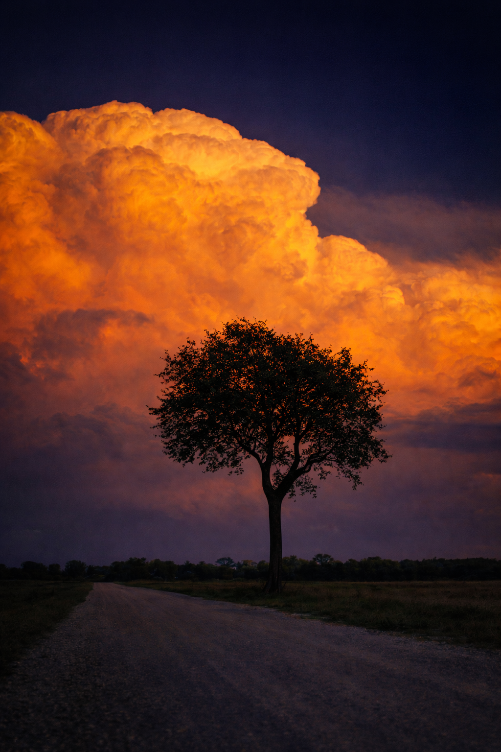 "Lit Alone"
The tree stands against the last of the sky, held in a moment that won’t last. What remains is presence without detail.