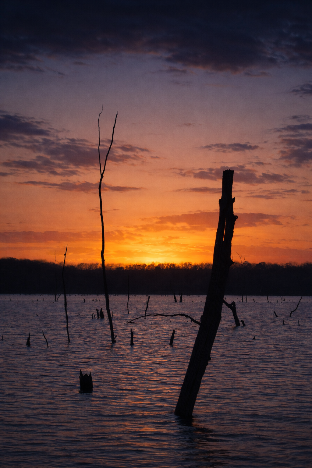 "Last Standing"
The remnants rise from the water, held against the final glow. What remains stands longest at the end.