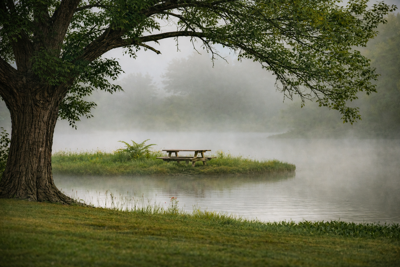"Gathered in Stillness"
A table waits beneath the quiet shelter of the tree, untouched and unclaimed. The moment feels complete without anyone arriving.