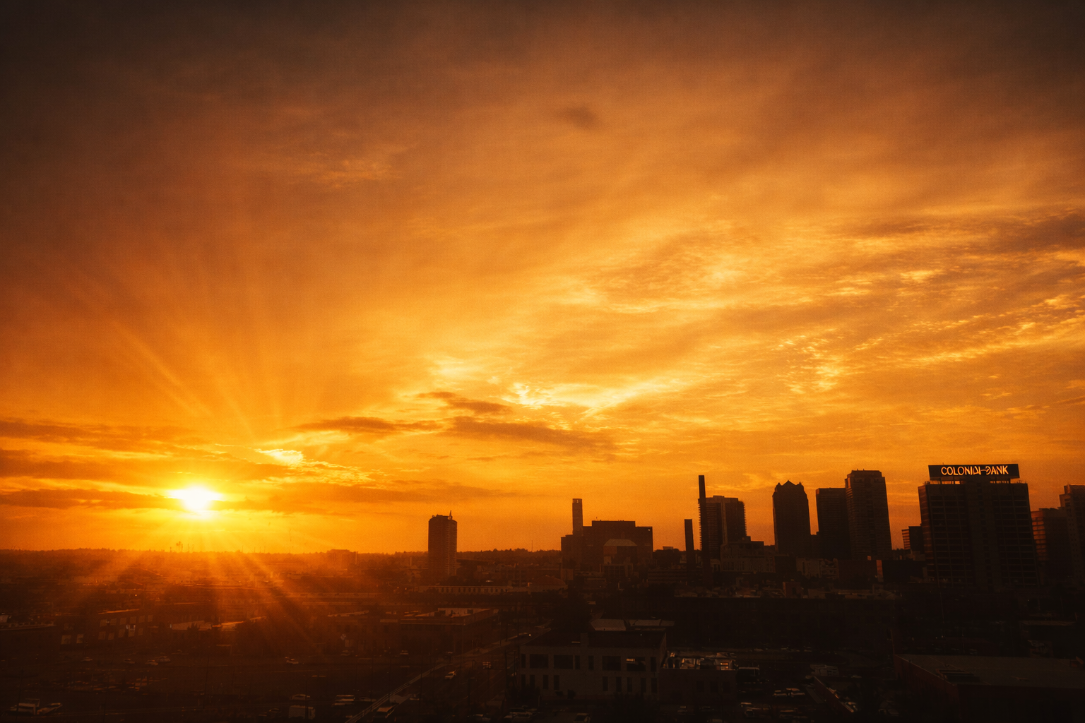 "Last Light, Birmingham"
The sun breaks across the skyline as the day gives way. Even what we build stands briefly in its final light before it’s gone.