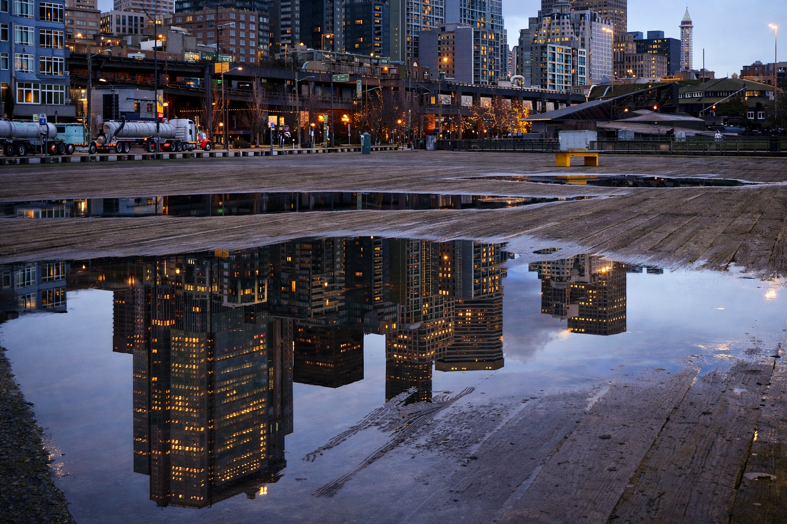 "Reflected City"
The skyline turns back on itself, held in water as much as in steel. What we build doesn’t just rise—it echoes in everything around it.