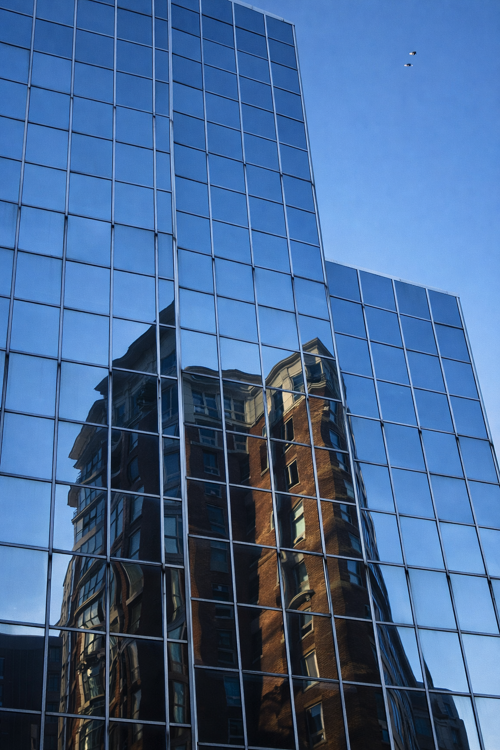 "Borrowed Form"
The building reflects what stands before it, reshaping it in glass and light. What we build doesn’t just rise—it reinterprets what already is.