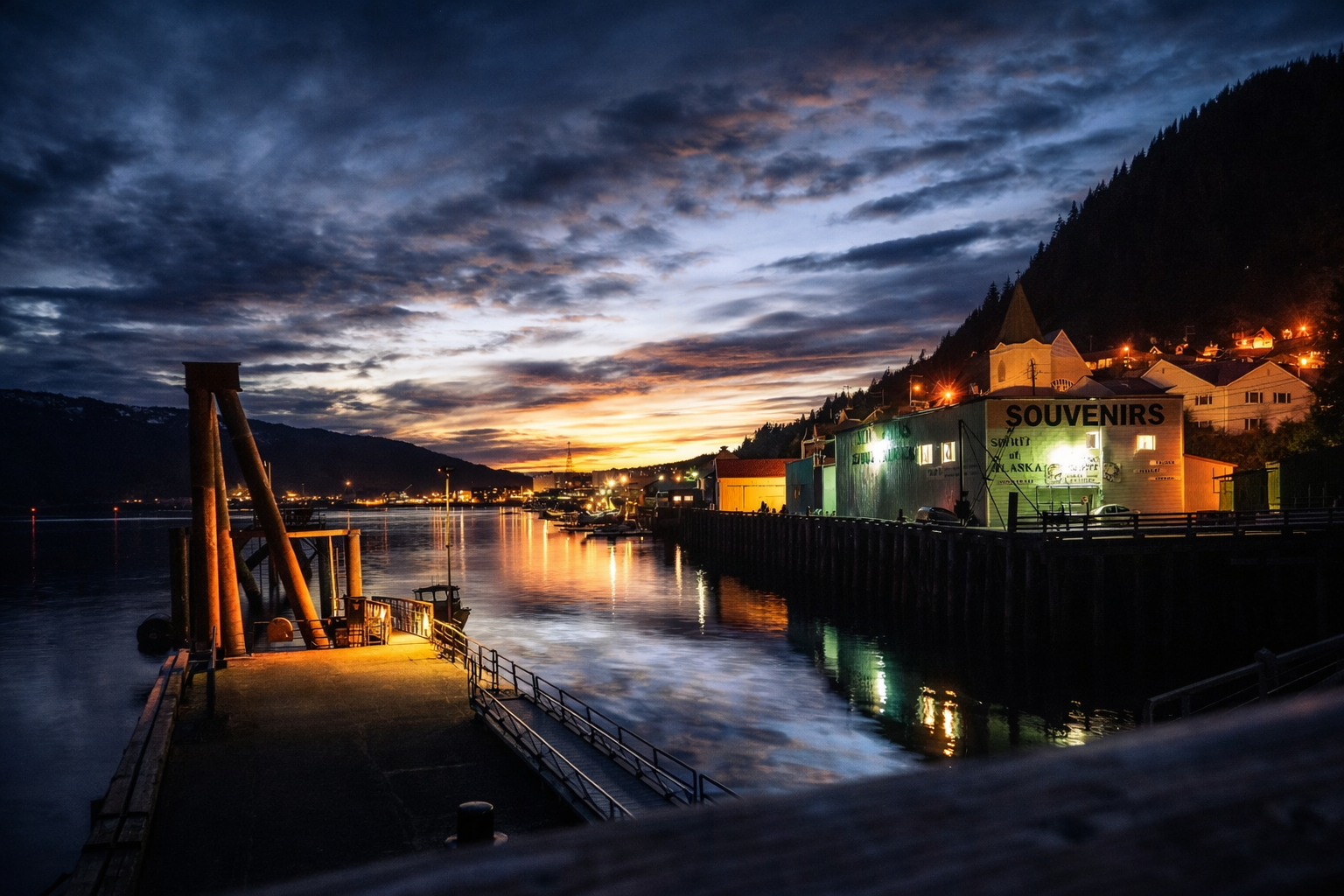 "Held in Glow"
Lights gather along the water as the sky deepens. What replaces the sun is quieter—but just as alive.