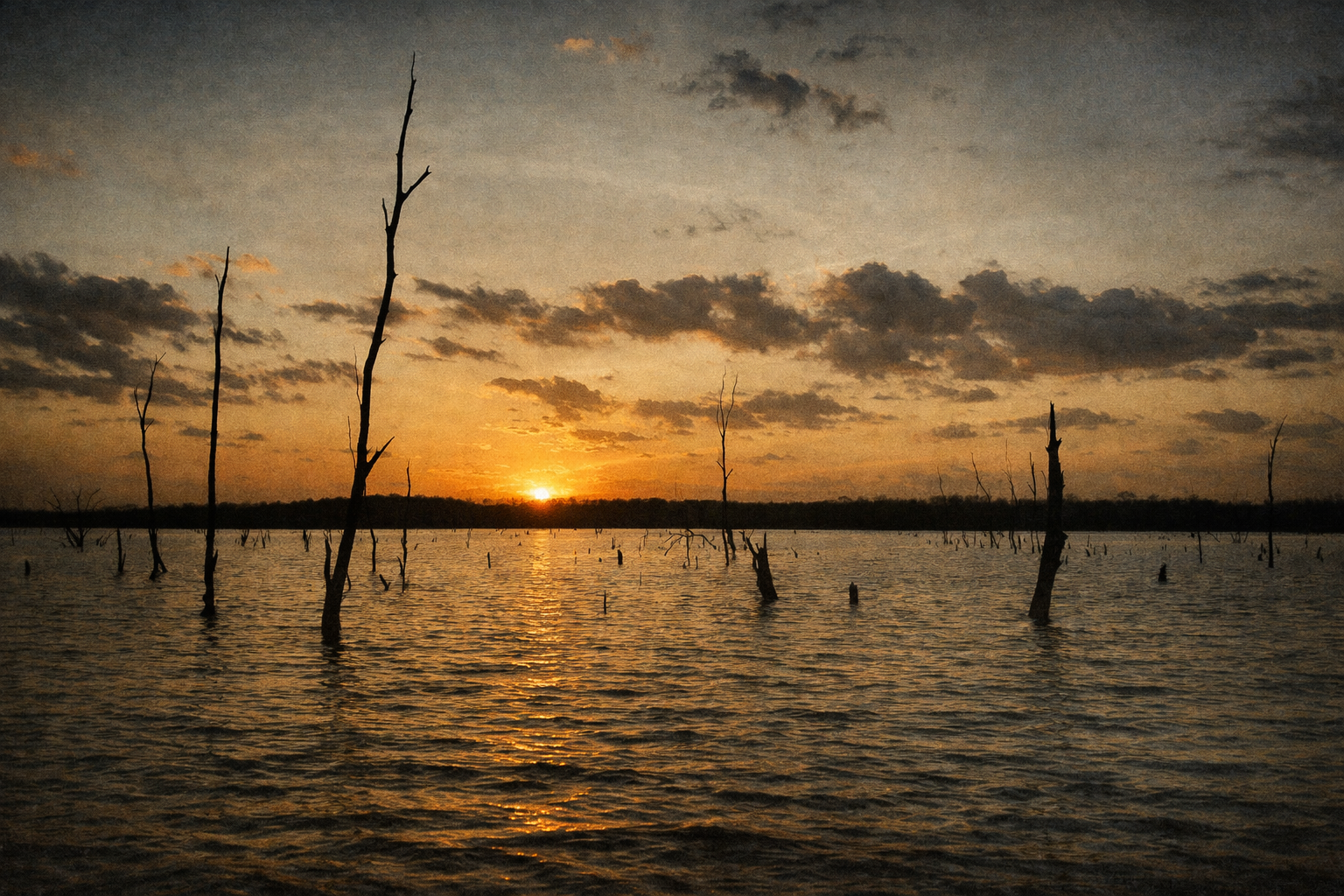 "Last Reflection"
The light breaks across the water in its final reach. What remains is not the day—but its final gesture.