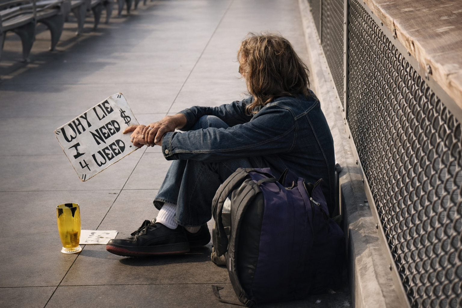 "Between Asking"
He sits at the edge of the day, words written before they’re spoken. The moment holds more than the sign ever could.