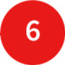 Red circular badge with the number six in white