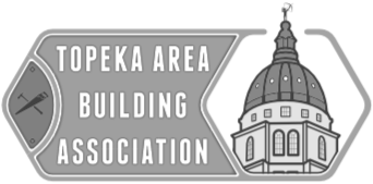 Logo of Topeka Area Building Association featuring a clock and a dome building illustration.