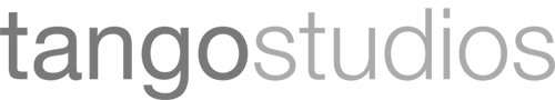 The logo of 'tangostudios' in black and gray text.