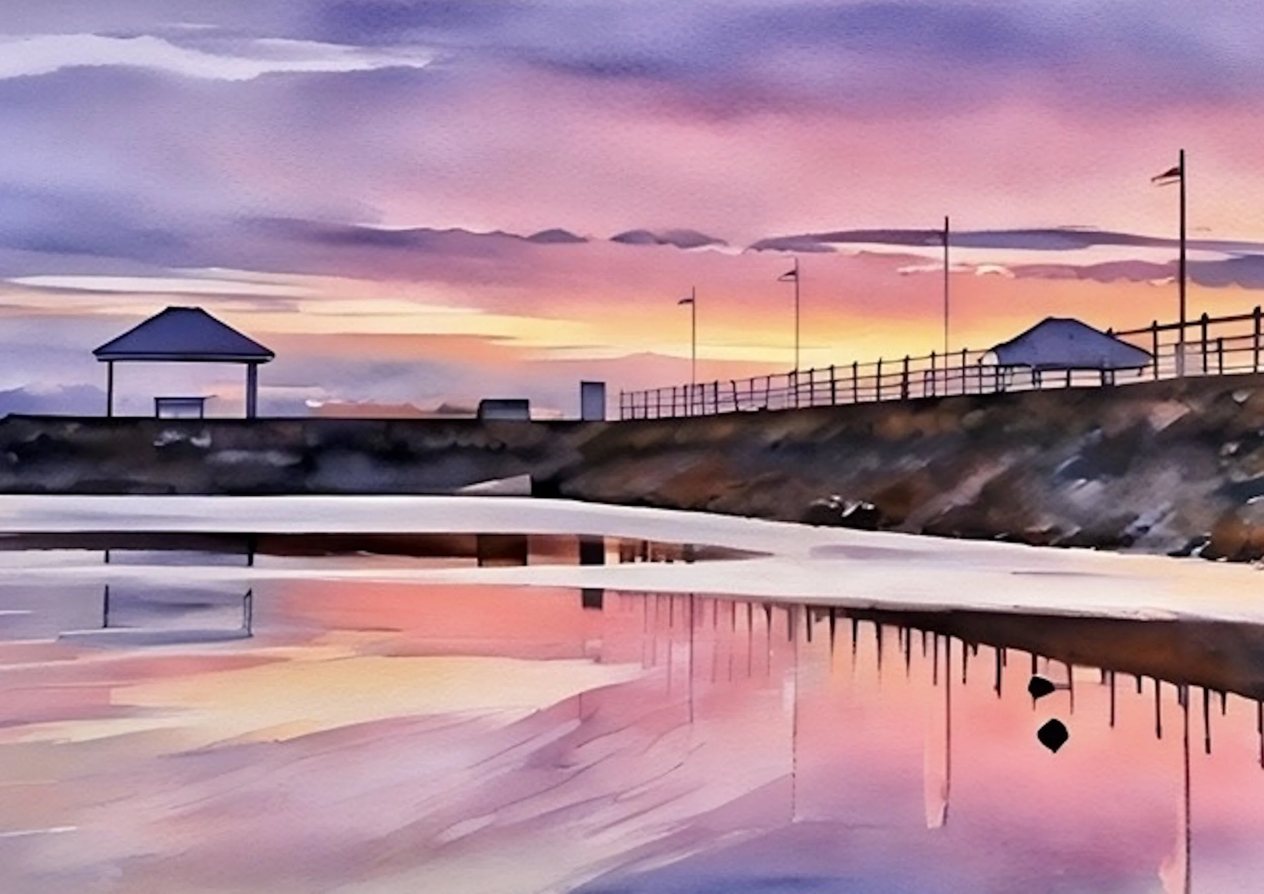 Dawn on Wynnum Pier by Alexandra Andersen -  Art Print | A4 print in A3 Matte Border