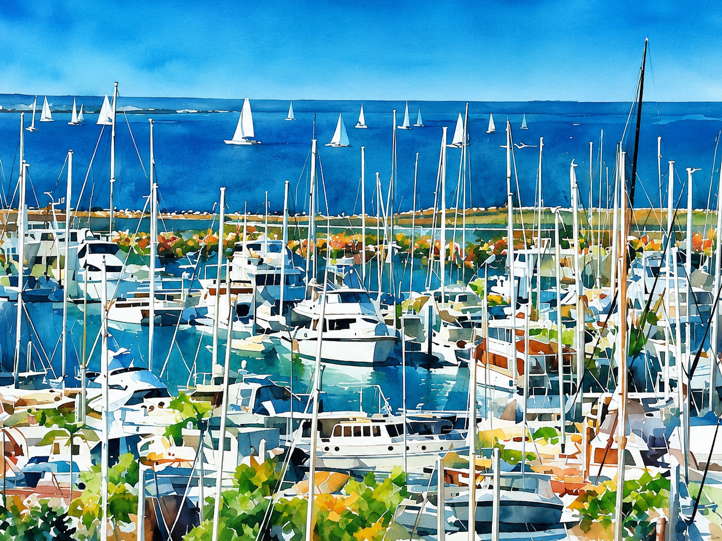 MANLY HARBOUR Art Print by Alexandra Andersen-  Art Print | A4 print in A3 Matte Border