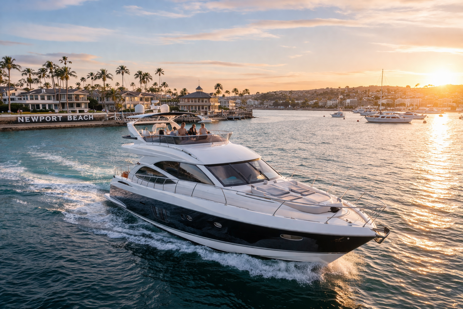 Luxury yacht at Newport Beach sunset.png