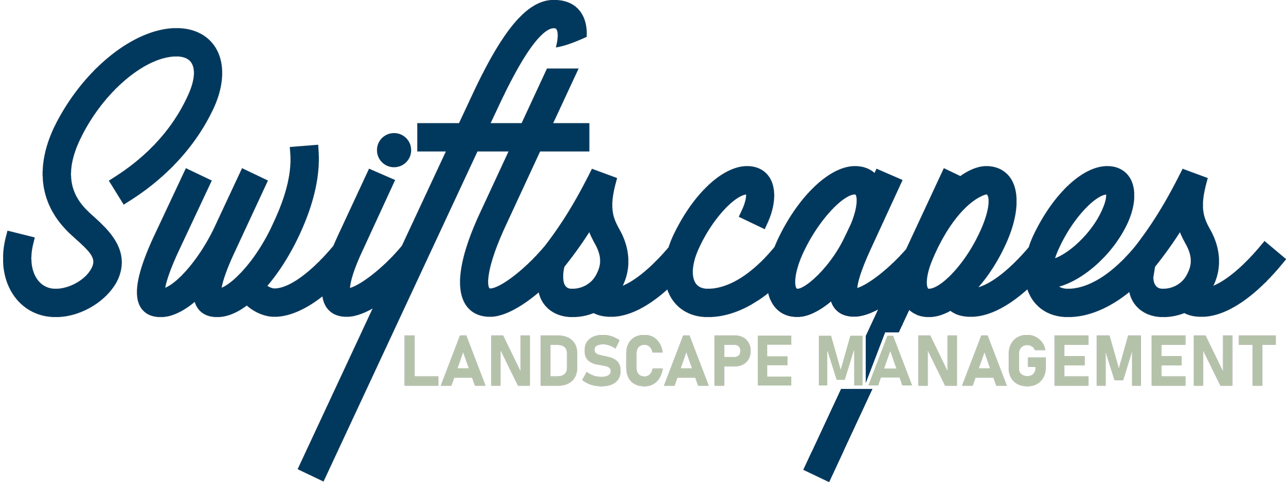 Switzscape Landscape Management logo in navy blue and light green text.