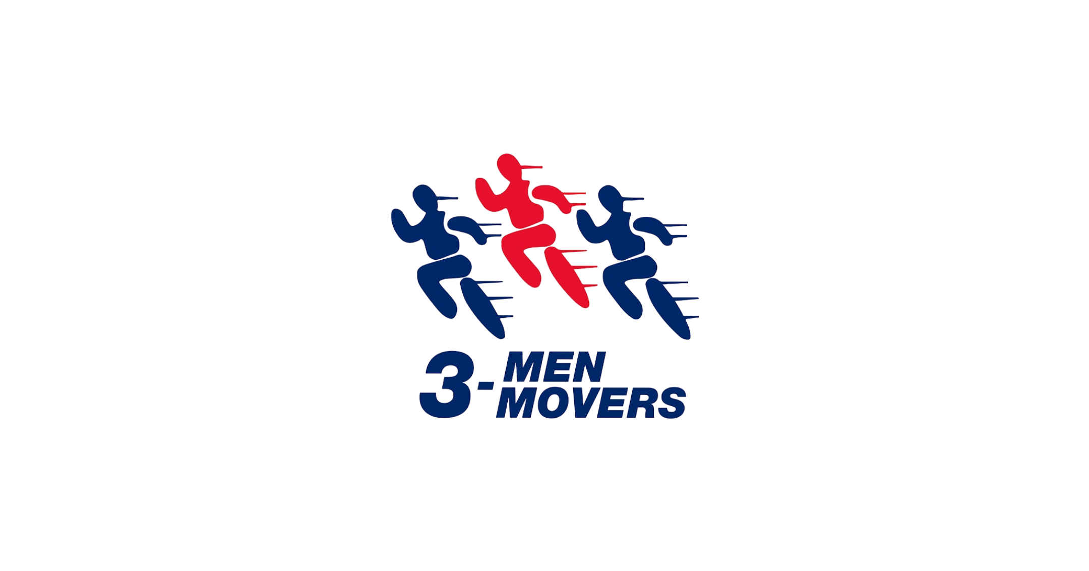A stylized logo with three human figures in red and blue, running in a row, with motion lines extending to the right. Below, the text reads '3 Men Movers' in blue and gray.