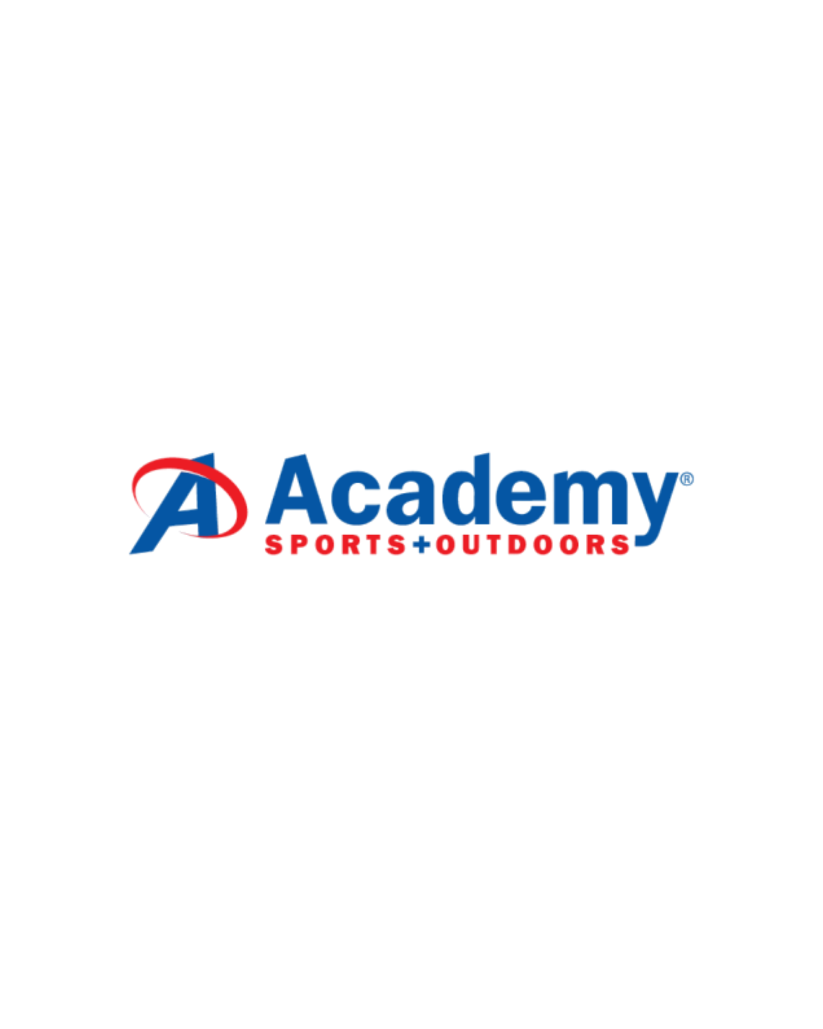 Logo for Academy Sports + Outdoors with blue text, a red swoosh, and a red tagline underneath