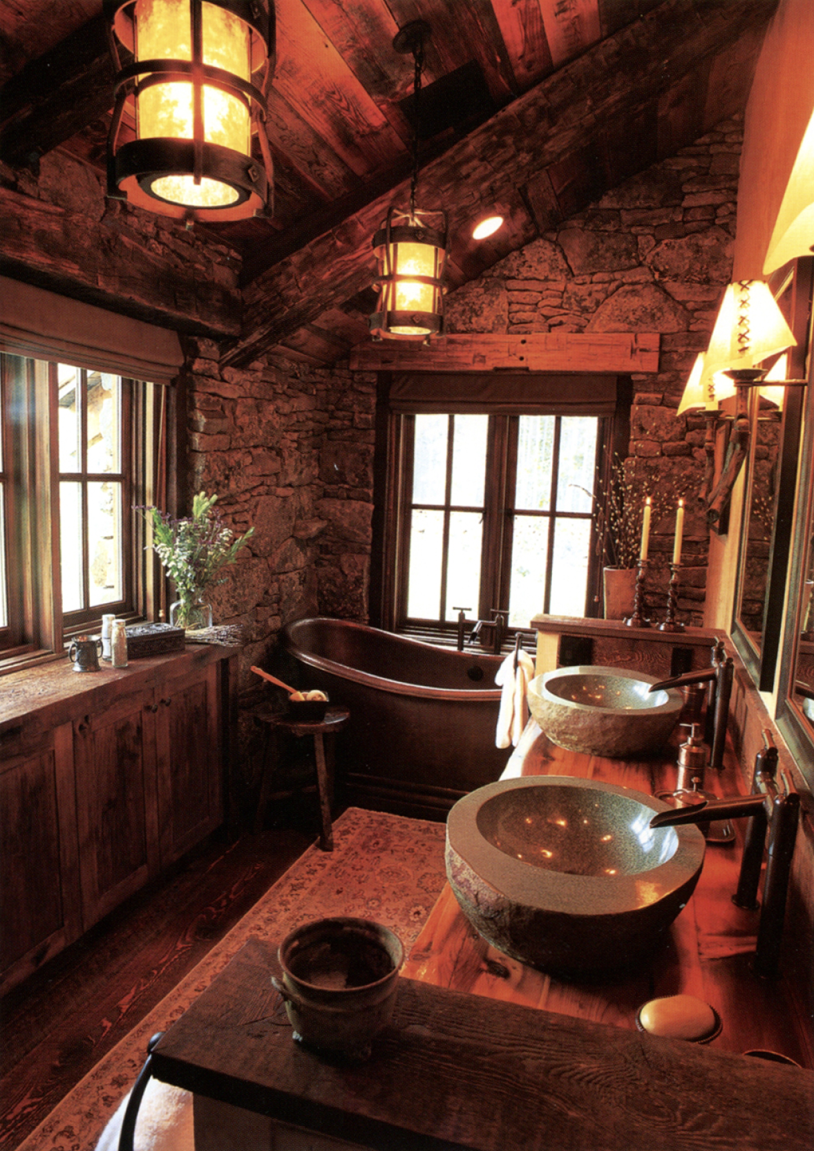 CW-02A —Rustic log home bathroom with stone walls, timber ceiling, and freestanding tub.png