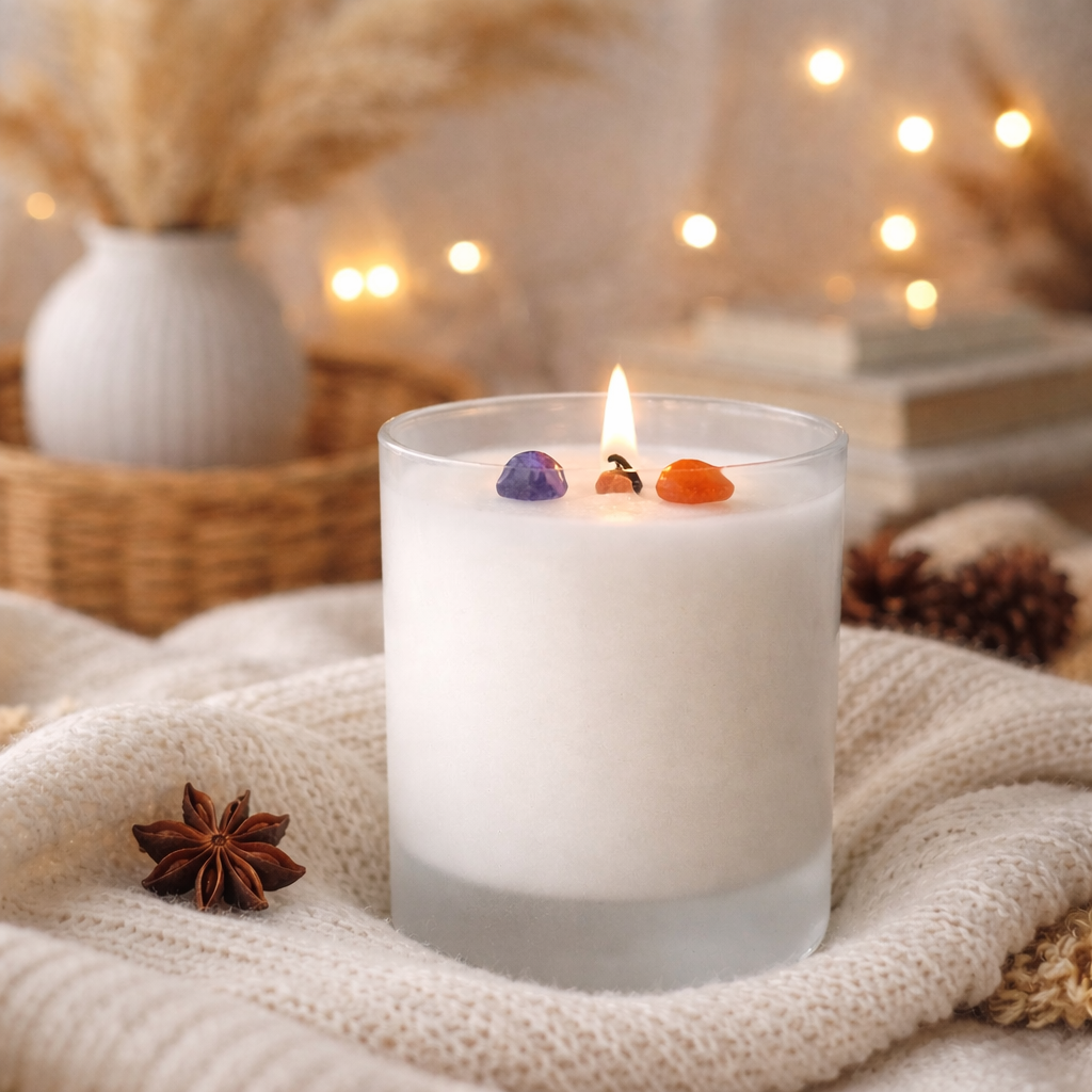 frosted candle with chakra stones.PNG